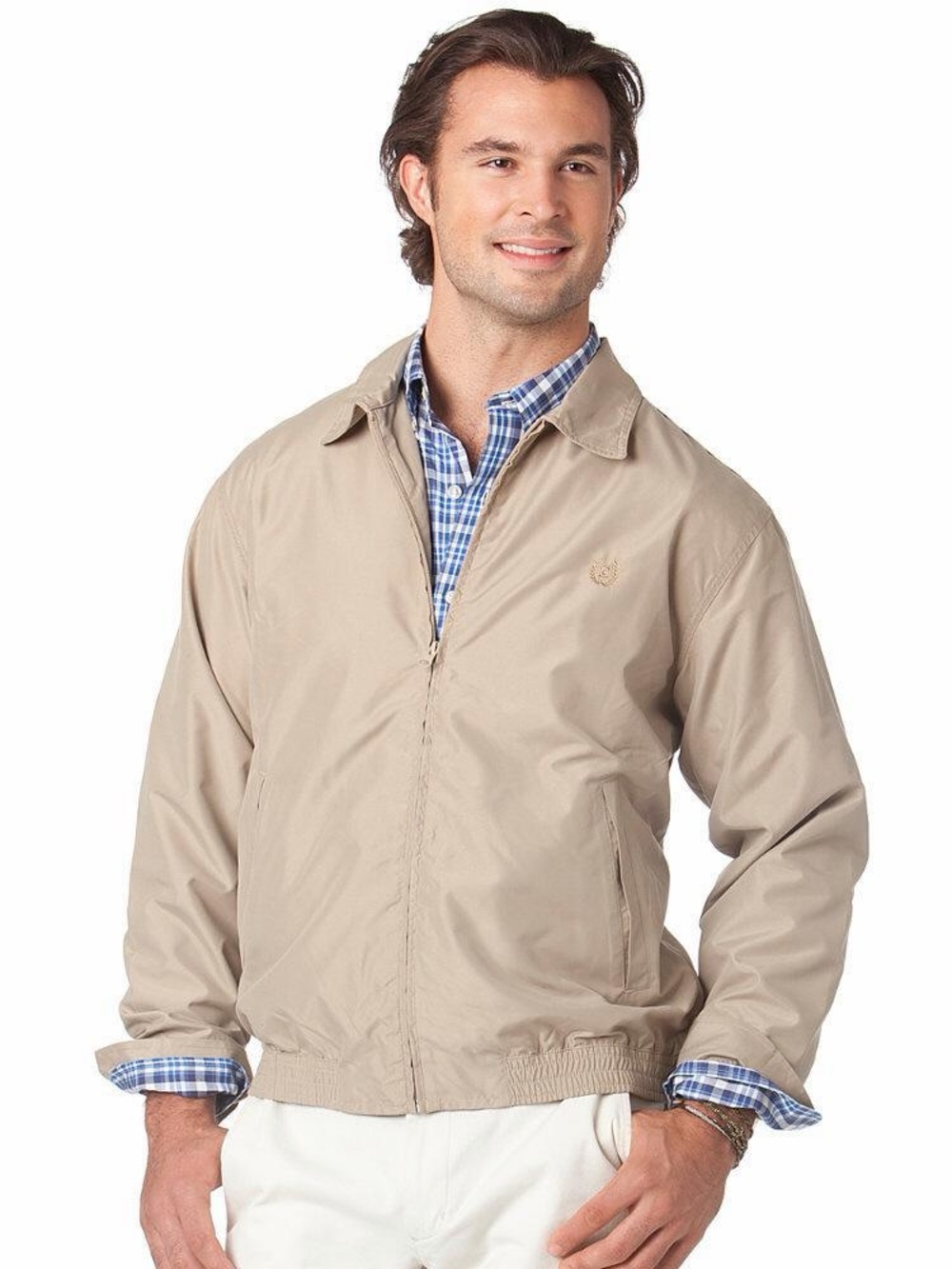 Chaps Khaki Zip-Front Bomber Jacket